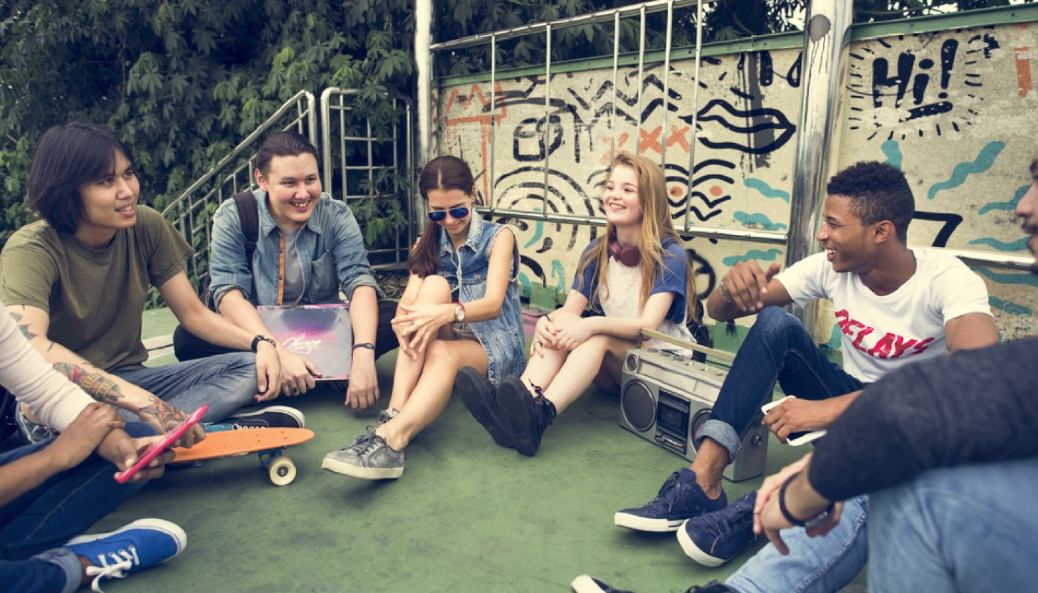 group of teenagers talking