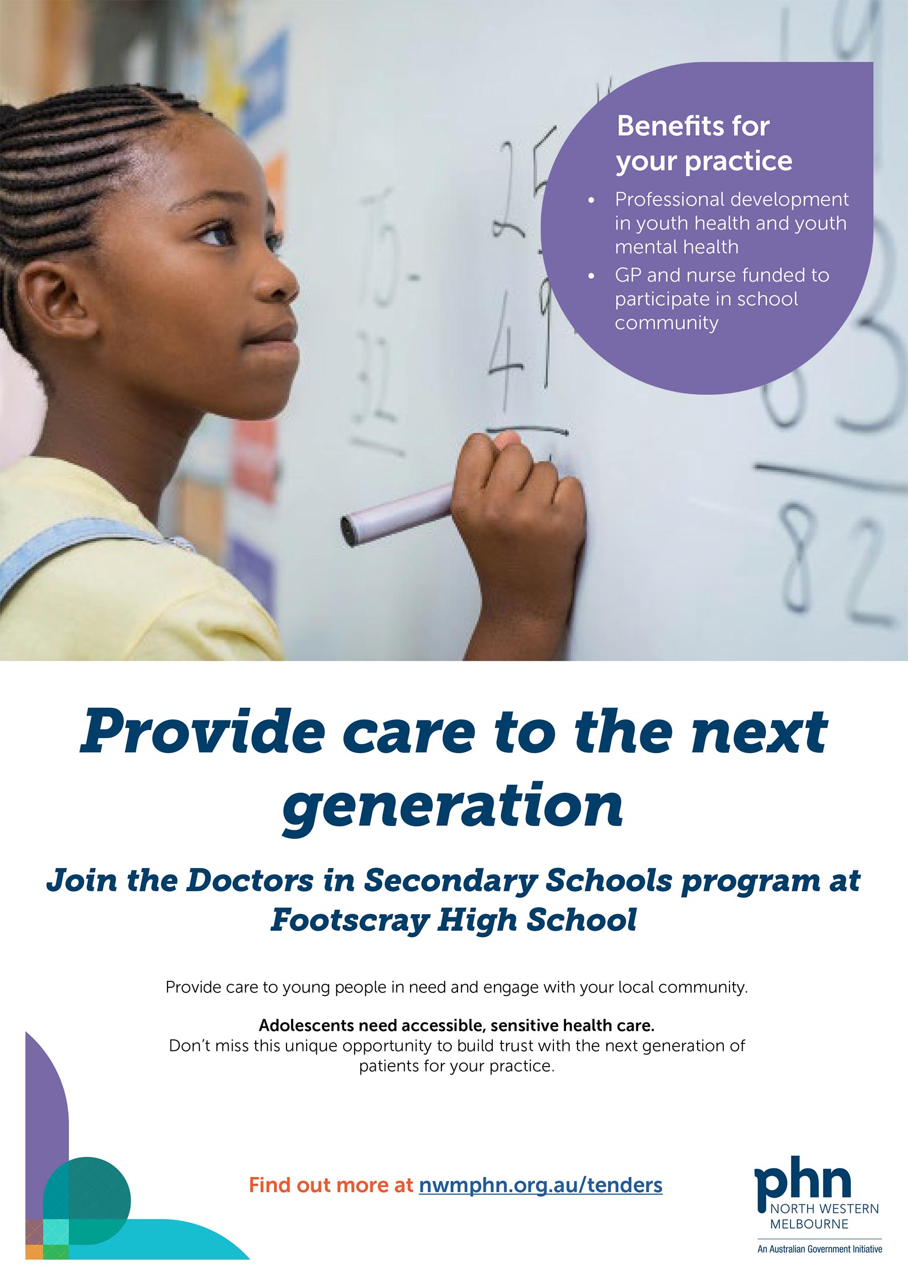 Advertising flyer for the Doctors in Secondary Schools program