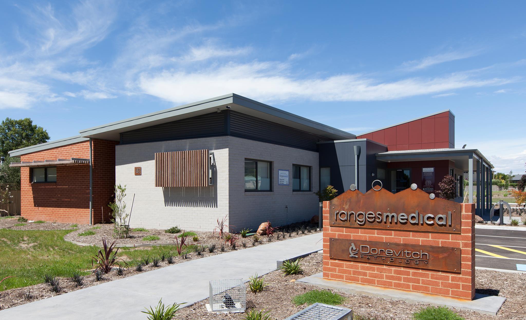 View of the front of Ranges Medical building, a modern design.