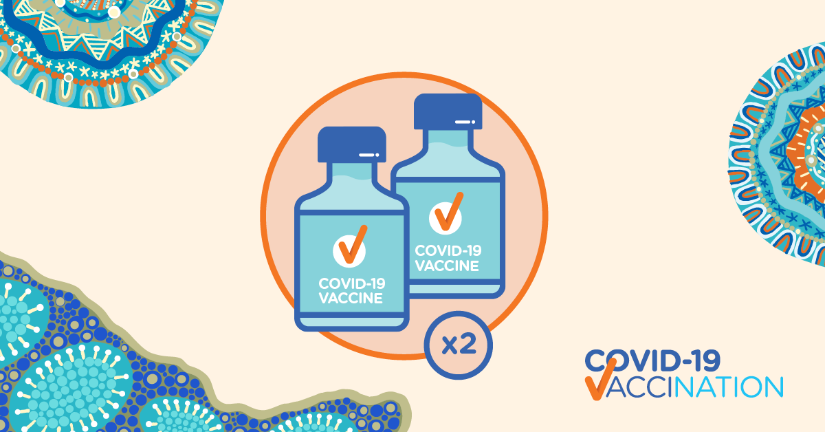 Australian Department of Health graphic featuring COVID-19 vaccines and Aboriginal and Torres Strait Islander artwork.