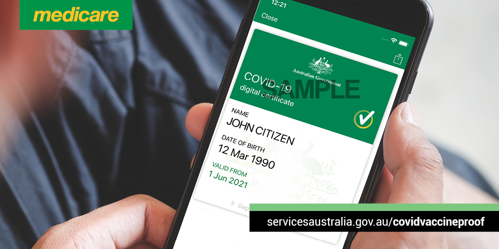 A screenshot of a person accessing their proof of COVID-19 vaccination certificate on the MyGov app.