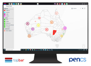 A computer showing Topbar data on a map of Australia.