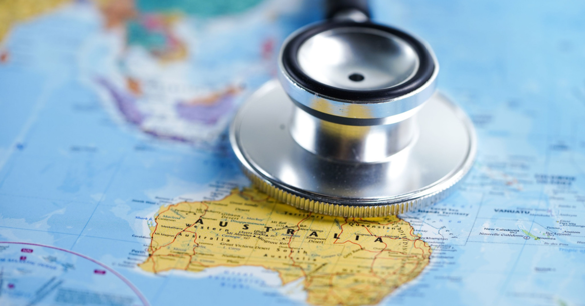 A stethoscope pictured on top of a map of Australia.