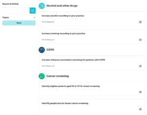 Screenshot of our quality improvement activity hub.