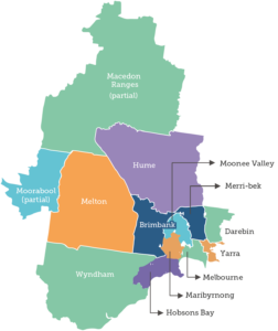 Map of the North Western Melbourne Primary Health Network region.