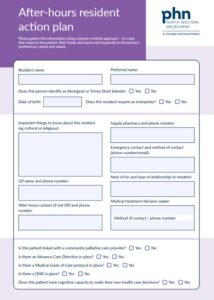 After hours resident action plan cover