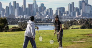 Two people playing badminton in Melbourne's west