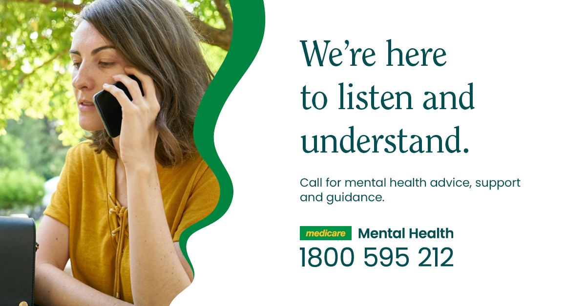 Medicare Mental Health promotional image featuring a woman on the phone