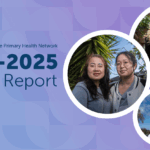 A banner promoting North Western Melbourne Primary Health Network's 2024-25 Annual report, with images of primary health care providers and patients in the region