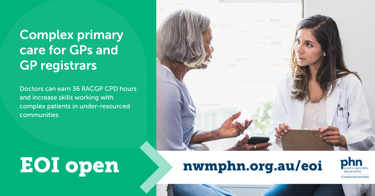 A banner promoting the 'Complex Primary Care for GPs' EOI