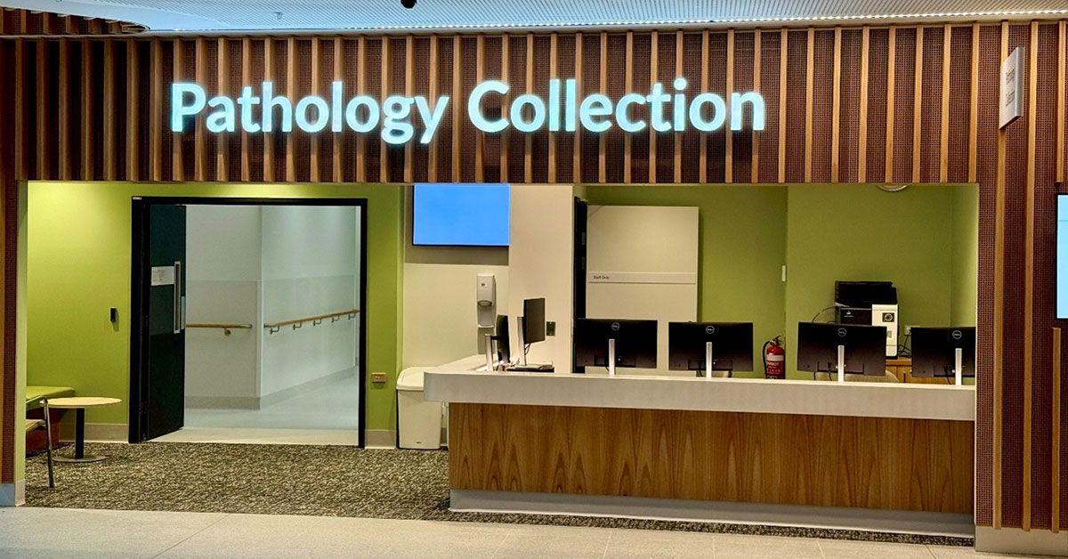 The reception area of a pathology collection centre