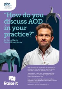 A poster promoting the Raise It AOD stigma campaign