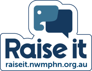 A sticker for the Raise It AOD stigma campaign