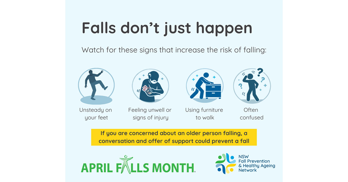 A banner promoting April Falls Month from the NSW Fall Prevention and Health Ageing Network