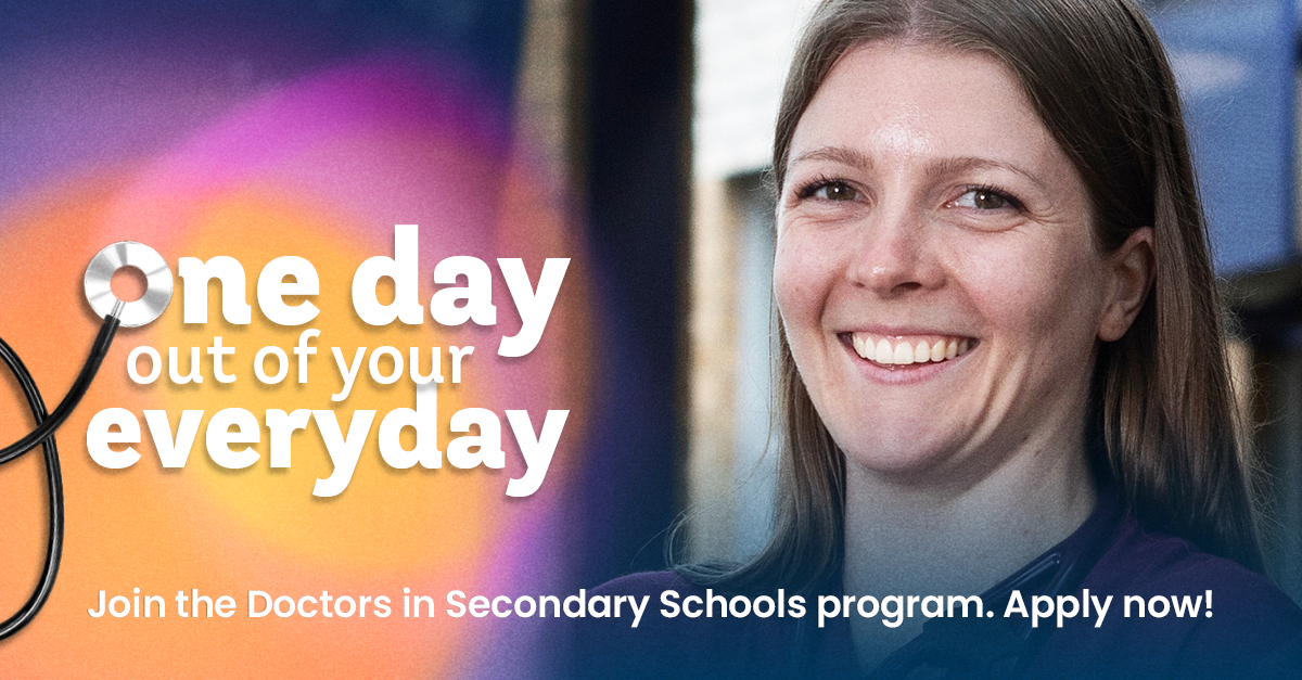 A banner promoting the Doctors in Secondary School program