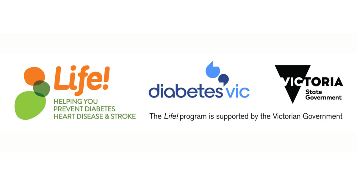 A banner showing the logos for the 'Life' program, Diabetes Victoria and the Victorian Government
